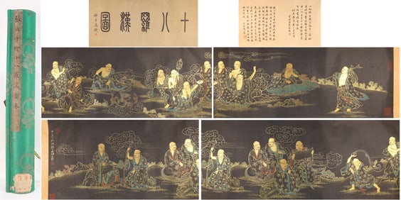 Chinese Drawing Character Story Hand Scroll,Zhang Daqian Mark