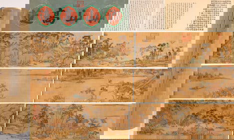 Chinese Drawing Landscape and Character Story Hand Scroll,Wen Zhengming Mark