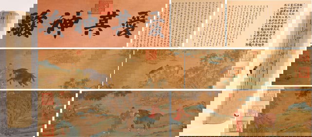 Chinese Drawing Character Story and Horse Hand Scroll,Ren Xianzuo Mark