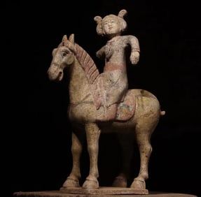 Pottery Colour Painted Carved Horse and Character Shape Figure