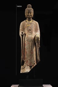 Grey Stone Colour Painted Sakyamuni Figure