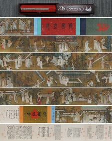 Chinese Drawing Beauty Story Hand Scroll,Zhou Wenju Mark
