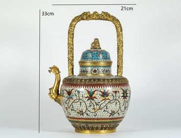 Bronze Cloisonne Carved Flower Pattern Handle Pot