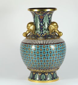 Bronze Cloisonne Carved Flower Pattern Double Elephant Ears Movable Vase