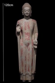 Grey Stone Colour Painted Sakyamuni Figure