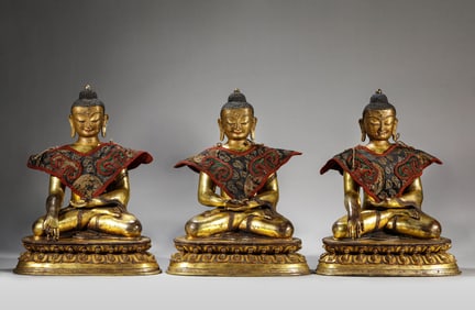 A Pair of Tibetan Royal Temple High-Grade Reliquary Stupa and Prayer Wheels