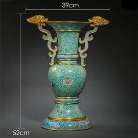 Bronze Enamel Blue Base Flower Pattern Double Beast Ears Flower Pot