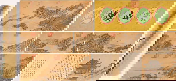 Chinese Drawing Landscape Hand Scroll,Dong Bangda Mark