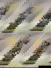 Bronze Cloisonne Carved Flower Pattern The Four Heavenly kings Figure