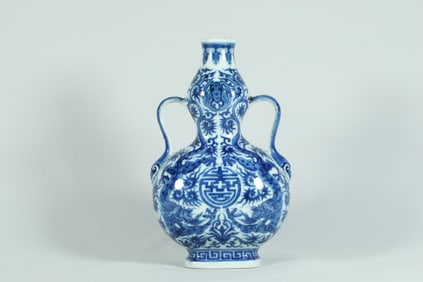 Blue and White Dragon Pattern Porcelain Double Ears Vase
