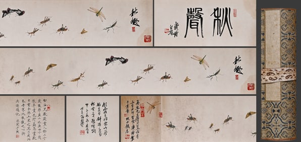 Chinese Drawing Insent Hand Scroll,Qi Baishi Mark