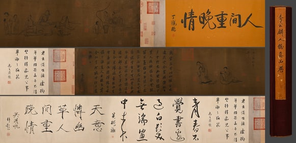 Chinese Drawing Character Story Hand Scroll,Li Gonglin Mark