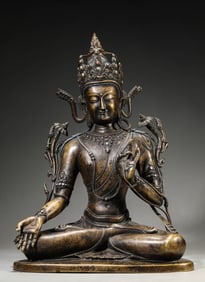 A Silver-Inlaid Alloy Copper Figure of Avalokiteshvara