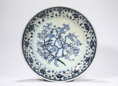 A Blue and White 'Three Friends of Winter' Dish