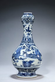 A Blue and White 'Figural' Garlic-Head Vase