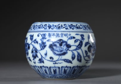 A Blue and White 'Interlocking Lotus' Water Pot