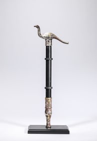A Bronze 'Walking Stick' Inlaid with Gold and Silver