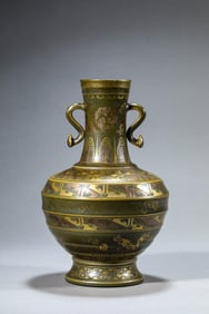 A Tea Dust Glazed and Gilt Vase