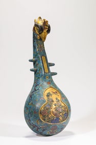 A Cloisonné Enamel 'Flowering Branches' Phoenix-Head Zither-Form Wall Vase