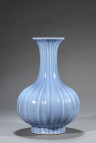A Sky-Blue Glazed Ribbed Flared Vase