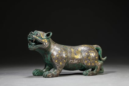 A Bronze 'Auspicious Beast' Inlaid with Gold and Silver