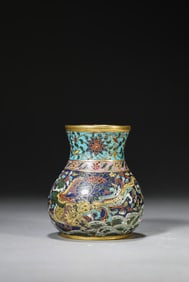 A Cloisonné Enamel 'Marine Creatures' Bottle Vase