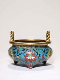 A Cloisonné Enamel 'Floral' Tripod Censer