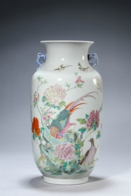 A Famille Rose 'Flowers and Birds' Lantern Vase