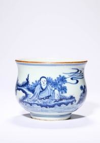 A Blue and White 'Landscape and Figures' Censer