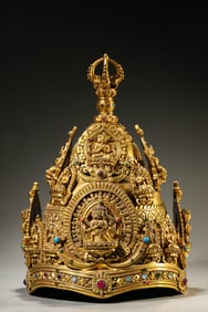 A Tibetan Tubo Dynasty Gem-Set King's Gold Crown