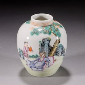 A FAMILLE ROSE FIGURE SMALL JAR