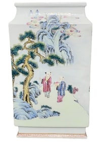 A FAMILLE ROSE FIGURE STORY SQUARE VASE