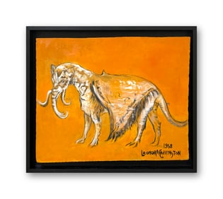 AN OIL PAINTING ON MASONITE WITH THE MARK OF LEONORA CARRINGTON