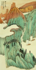 A CHINESE HAND PAINTING WITH THE MARK OF ZHANG DAQIAN