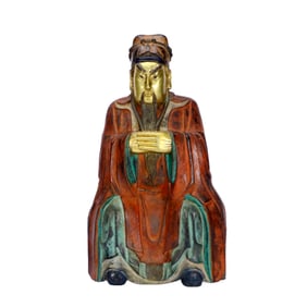 A GILT-BRONZE GUANYU FIGURE