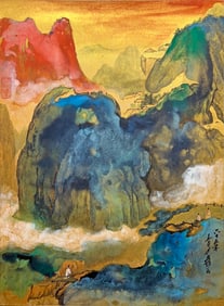 A CHINESE HAND PAINTING WITH THE MARK OF ZHANG DAQIAN