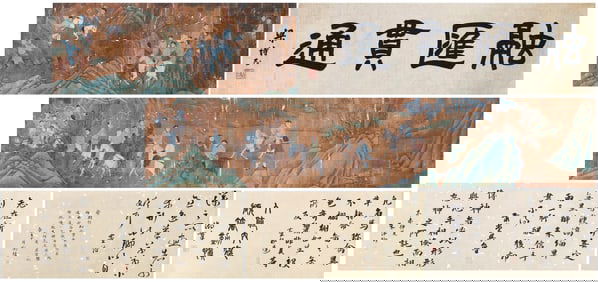 A CHINESE LONG SCROLL HAND PAINTING WITH THE MARK OF LANG SHINING