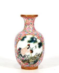 A CLOISONNE ENAMEL 'TEN THOUSAND FLOWERS AND WINDOW' BIRD AND FLOWER VASE
