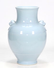AN RU LIKE WARE SKY-BLUE GLAZE DOUBLE-ANIMAL HANDLE ZUN