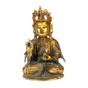 A GILT-BRONZE WILLOW-BRANCH GUANYIN FIGURE