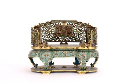 A CLOISONNE FLORAL BEAST SHRINE