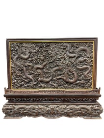 A ZITAN CARVED DRAGON DESKTOP STUDY  BOX