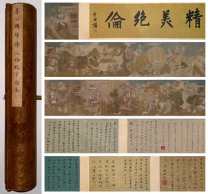 A CHINESE LONG SCROLL HAND PAINTING WITH THE MARK OF LI GONGLIN