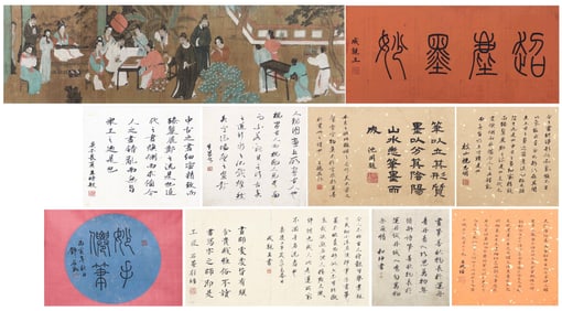 A CHINESE LONG SCROLL HAND PAINTING WITH THE MARK OF ZHOUWENJU