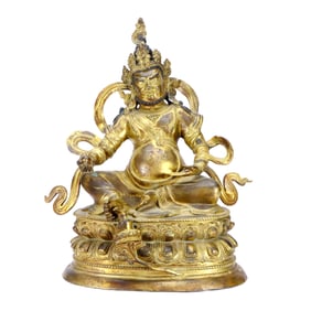 A GILT-BRONZE YELLOW JAMBHALA FIGURE