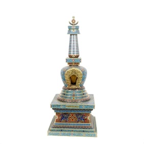 A CLOISONNE BUDDHIST PAGODA
