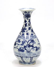 A YUAN DYNASTY BLUE AND WHITE 'MANDARIN DUCKS AND LOTUS' YUHUCHUN VASE