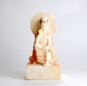 A NORTHERN QI WHITE MARBLE CONTEMPLATIVE BODHISATTVA SEATED FIGURE