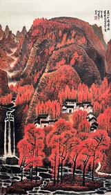 A CHINESE HAND PAINTING WITH THE MARK OF LI KERAN