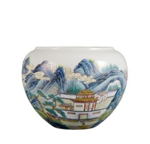 A FAMILLE ROSE LANDSCAPE POEM BRUSH WASHER